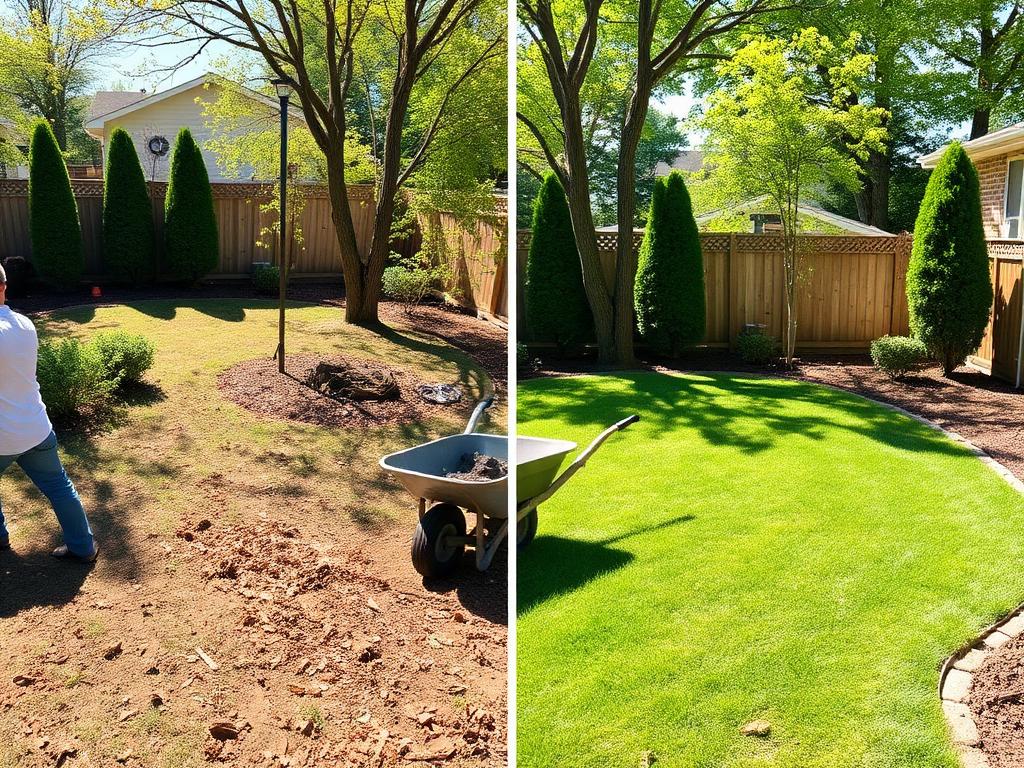 Before and after backyard cleanup transformation