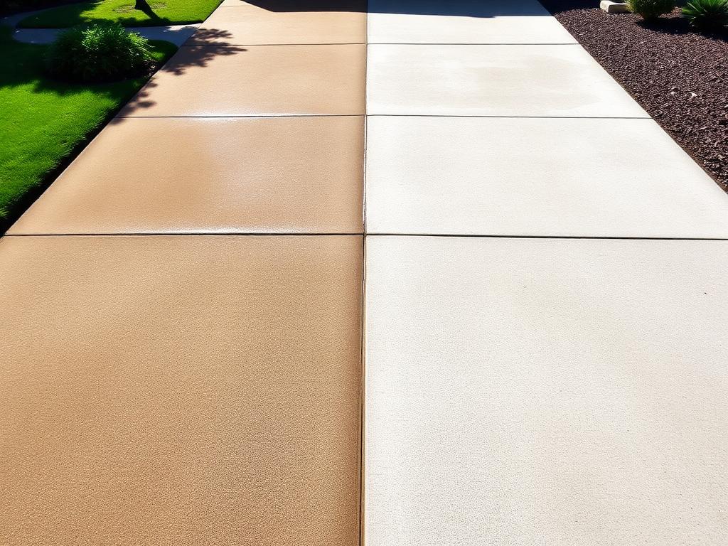 Pressure washed driveway showing dramatic before and after contrast